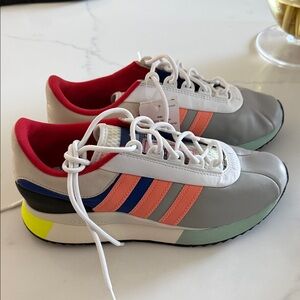 Adidas Gray and Pink Striped Sneakers